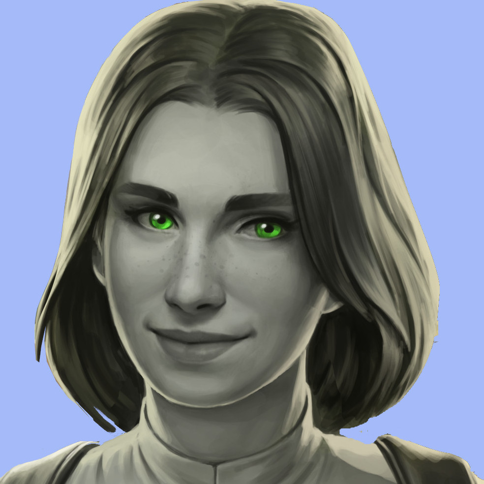 Profile picture A female android with gray skin and shoulder-length hair; one of the protagonists in my novel.